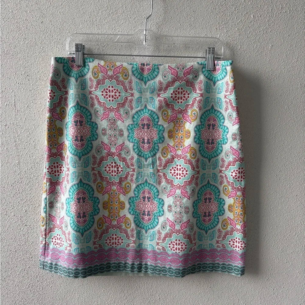 Talbots A-Line Skirt Size 10 All‎ Over Print Boho Preppy Colorful Cottagecore